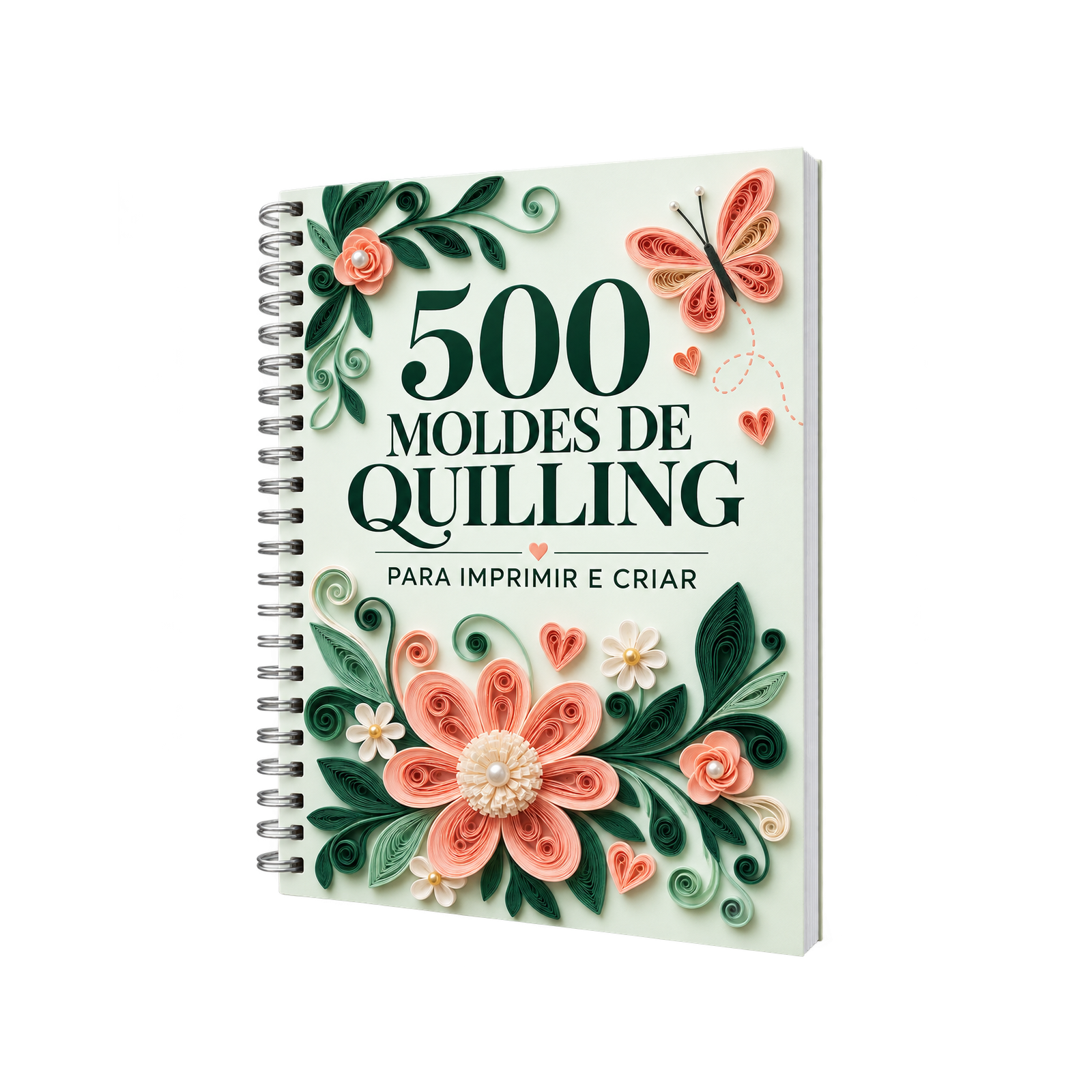 Mockup ilustrativo do pacote completo: apostila do Quilling Delicado com os moldes e a ficha de rolinhos